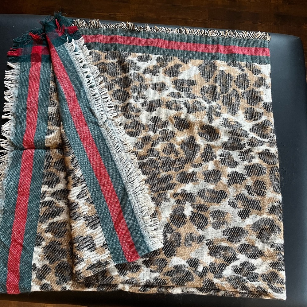 Leopard Print Scarf with Stripes